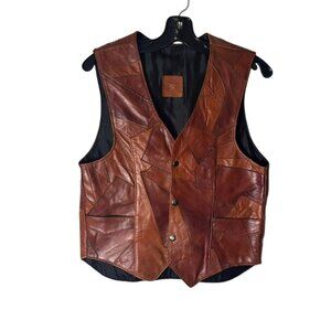 Vintage Leather Patchwork Vest Genuine Mexico-Made Mens Apparel Snap Closure